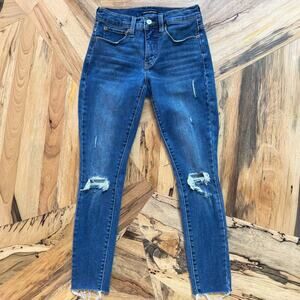 Lucky Brand Ava Mid Rise Skinny Jeans Ankle 2/26A Distressed Raw Hem